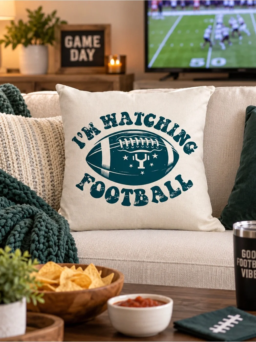 Go Birds Football 18x18 Double-Sided Linen Blend Pillow Cover